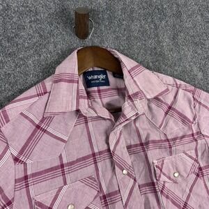 Wrangler Western‎ Shirt Mens Small Pink Plaid Short Sleeve Cowboy Rodeo